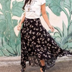 Joyfolie Yvette Skirt in Black Floral XL NWT